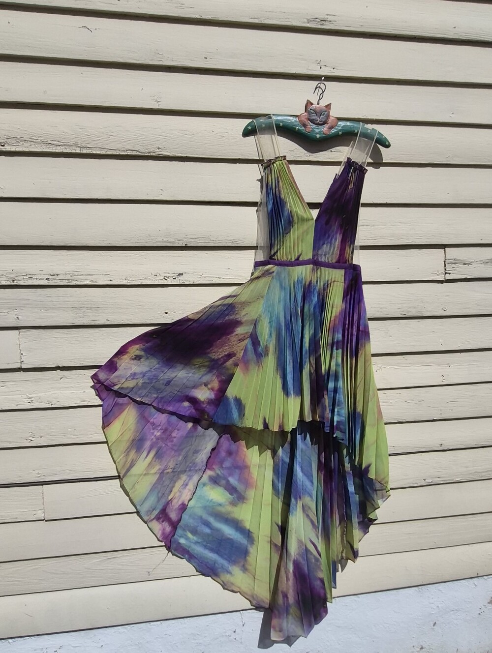 Bebe Vibrant Multi-Color Pleated High-Low Dress